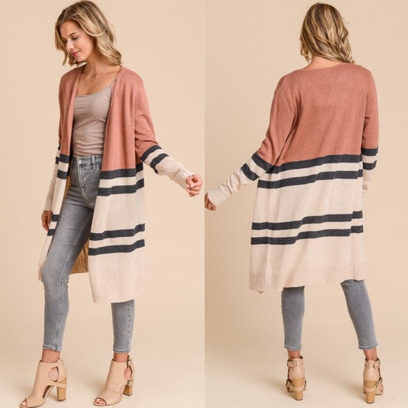 Cozy striped Cashmere Open Front Cardigan - Picture 3 of 3